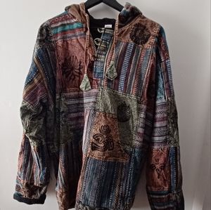 Patchwork Boho Fleece Lined Hoodie 100% Cotton Made in India Women's Size XXL